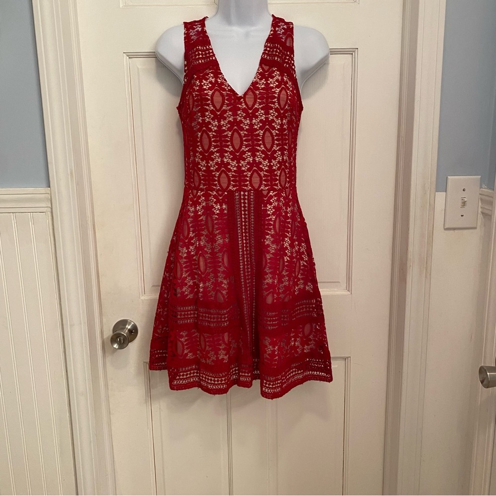 Anna be Francesca Dina Be A Line Lace Dress Size Small in Ruby Red